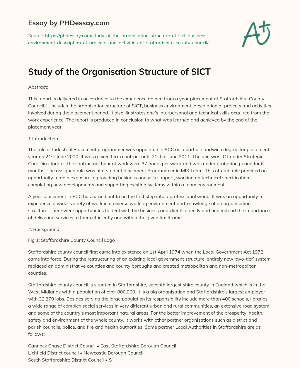 Study of the Organisation Structure of SICT essay