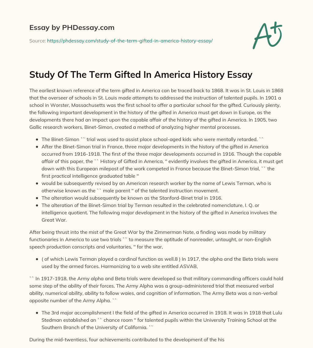 Study Of The Term Gifted In America History Essay essay