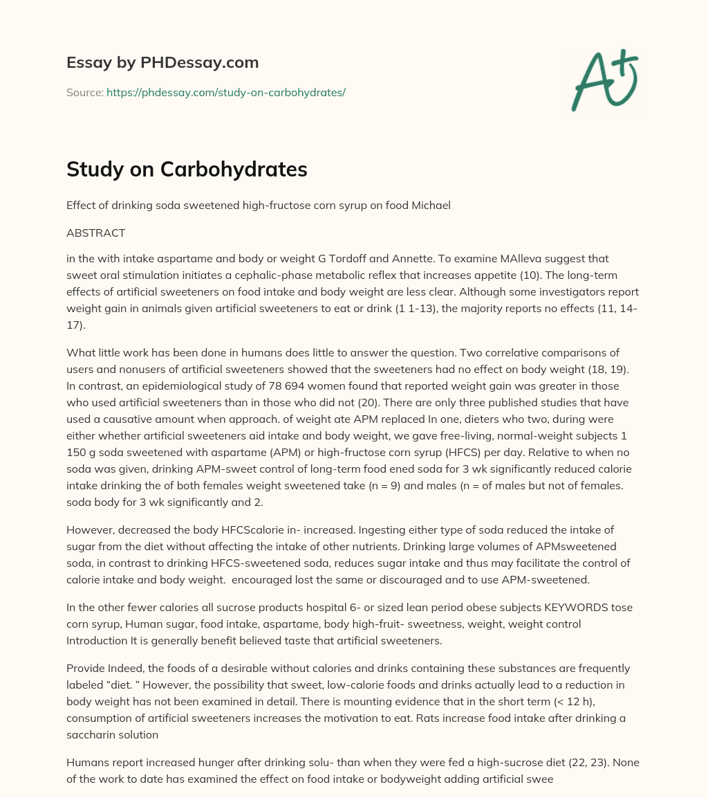 Study on Carbohydrates essay