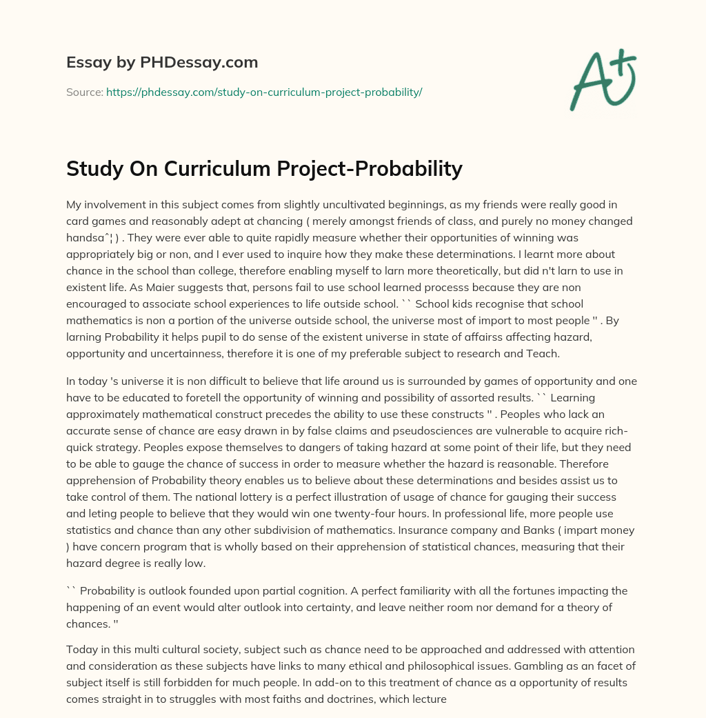 Study On Curriculum Project-Probability essay