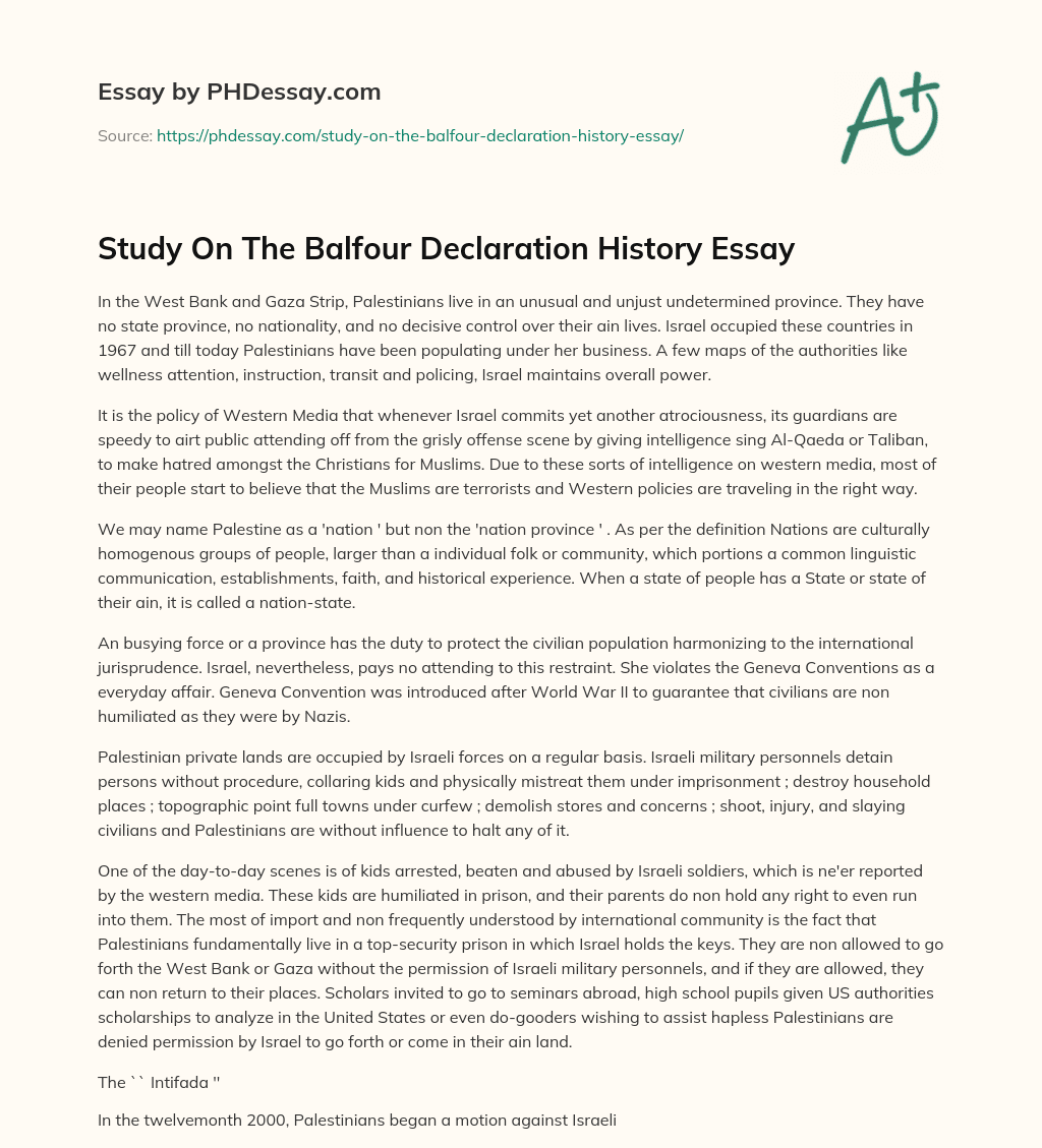 Study On The Balfour Declaration History Essay essay