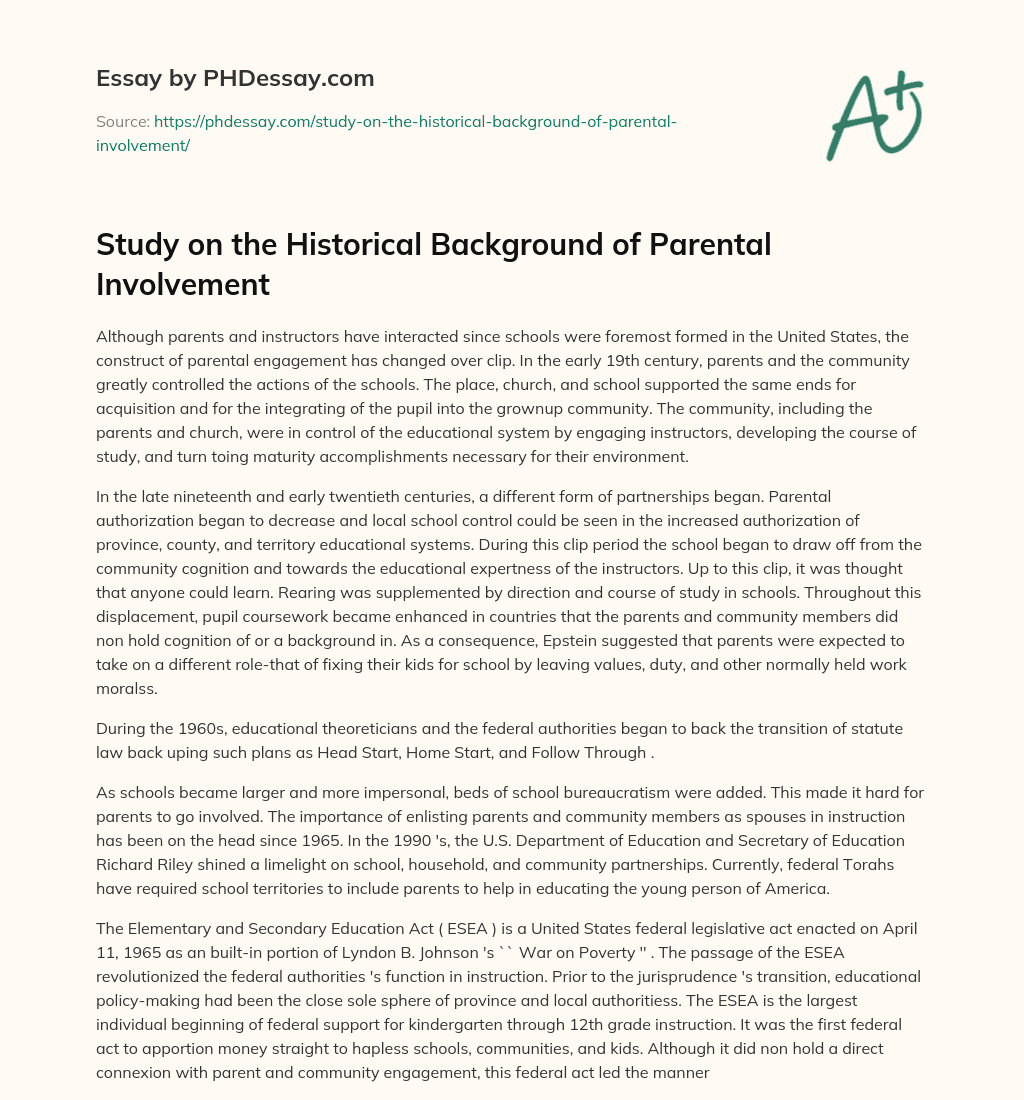 Study on the Historical Background of Parental Involvement essay