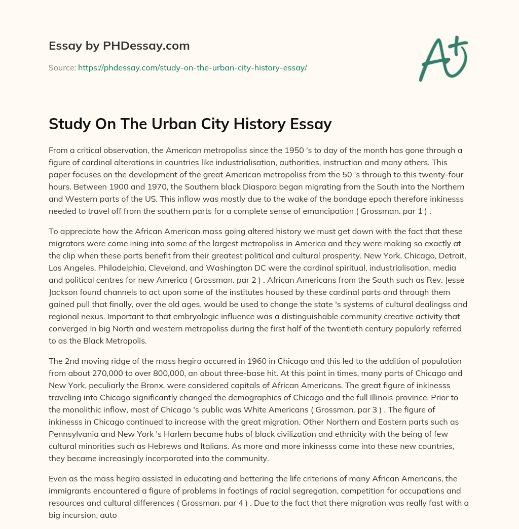 Study On The Urban City History Essay essay