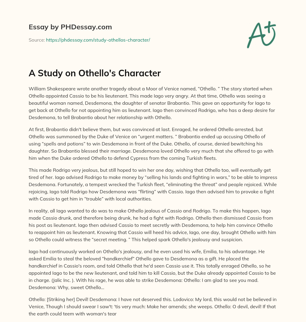 A Study on Othello’s Character essay