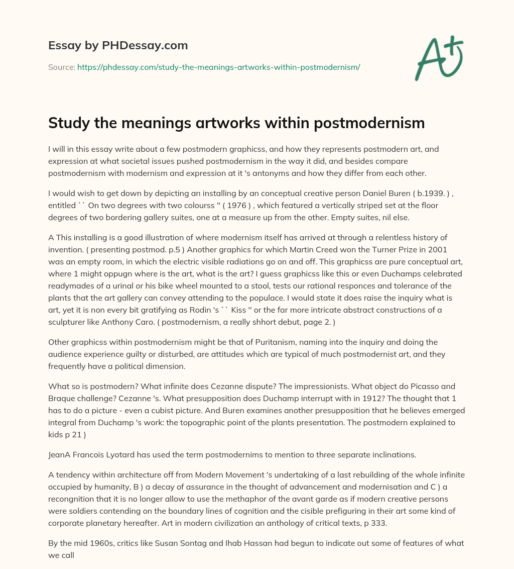 Study the meanings artworks within postmodernism essay