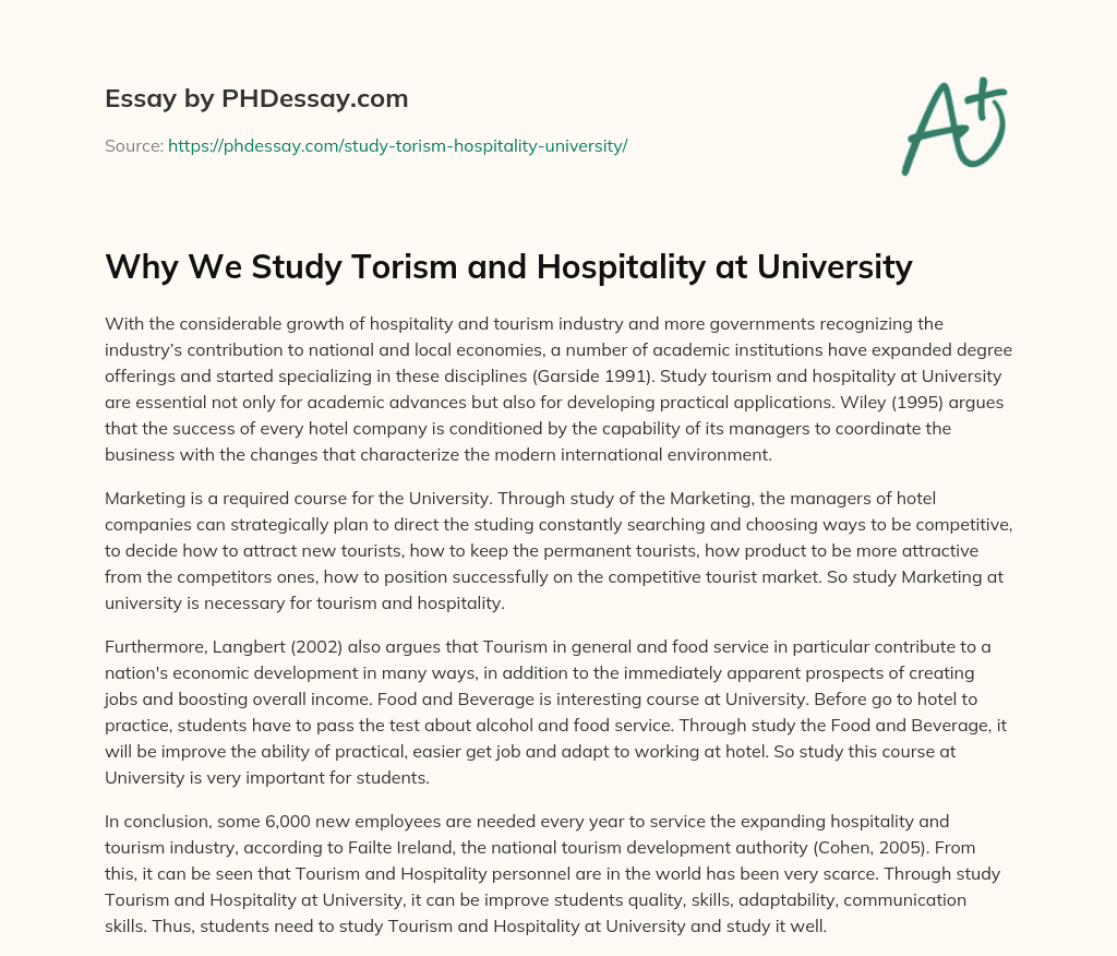 Why We Study Torism and Hospitality at University essay