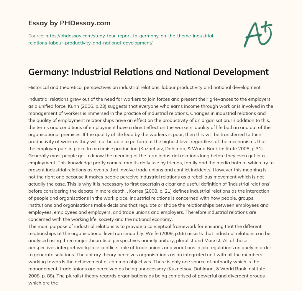 Germany: Industrial Relations and National Development essay