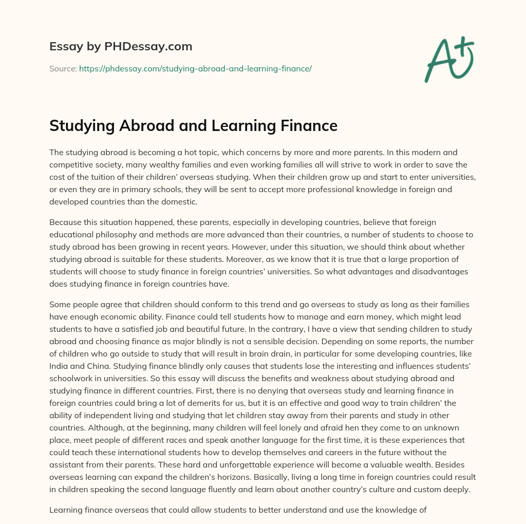 Studying Abroad and Learning Finance essay