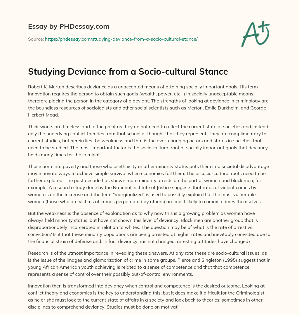 Studying Deviance from a Socio-cultural Stance essay