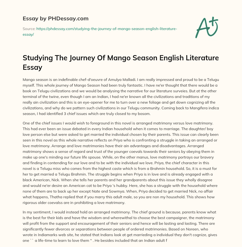 Studying The Journey Of Mango Season English Literature Essay essay