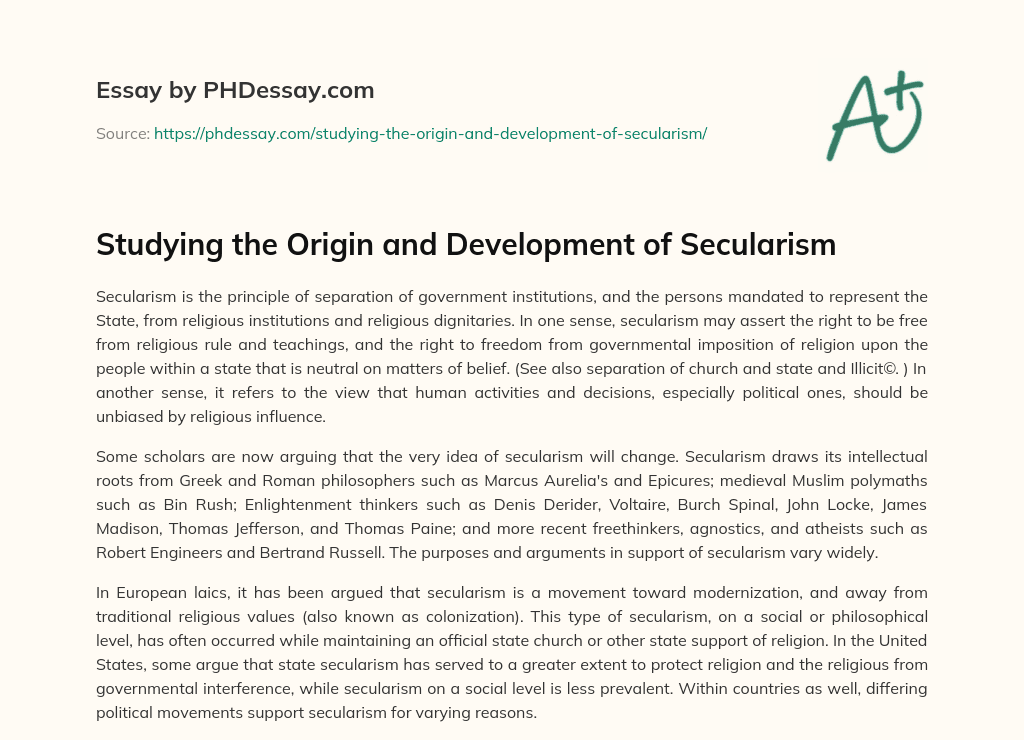 Studying the Origin and Development of Secularism essay