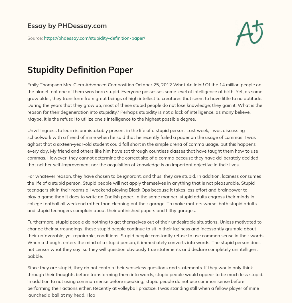 Stupidity Definition Paper essay