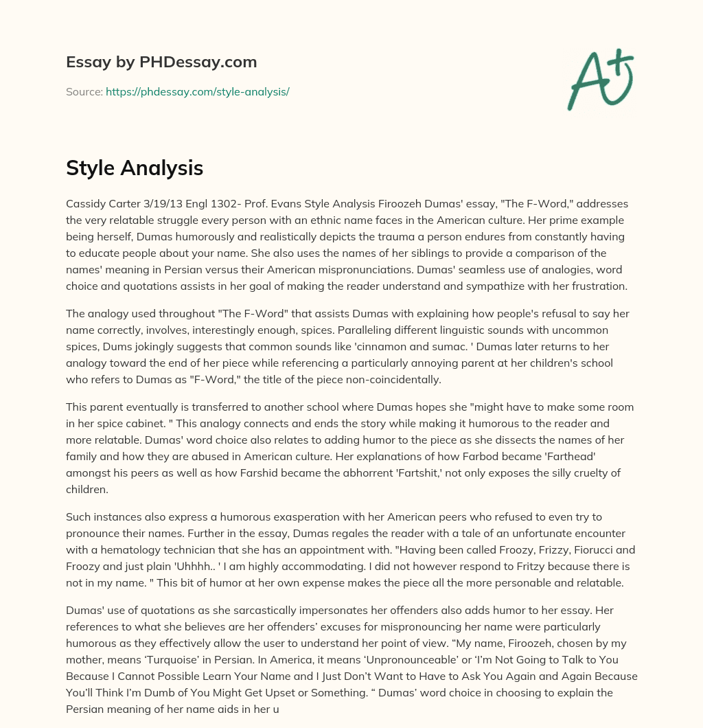 what is the style analysis essay