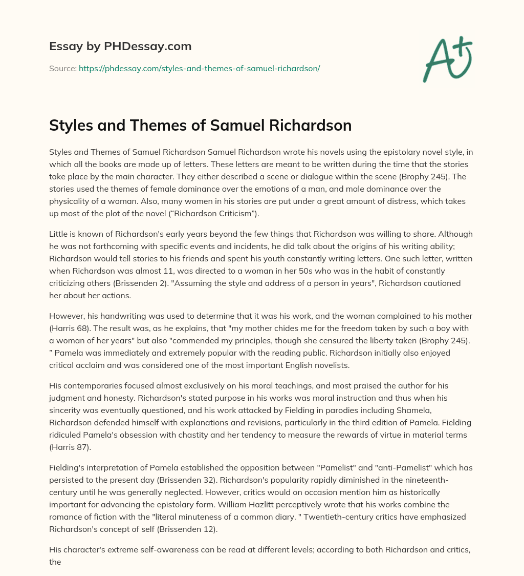 Styles and Themes of Samuel Richardson essay