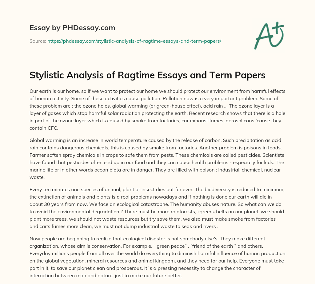 Stylistic Analysis of Ragtime Essays and Term Papers essay