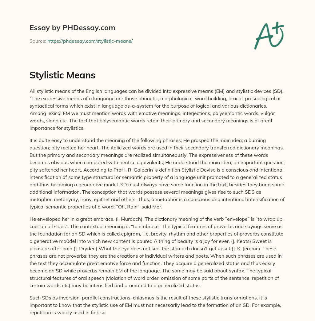 Stylistic Means essay