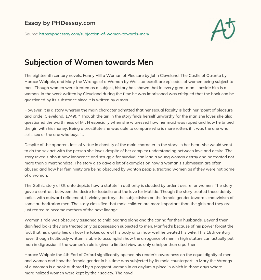 Subjection of Women towards Men essay