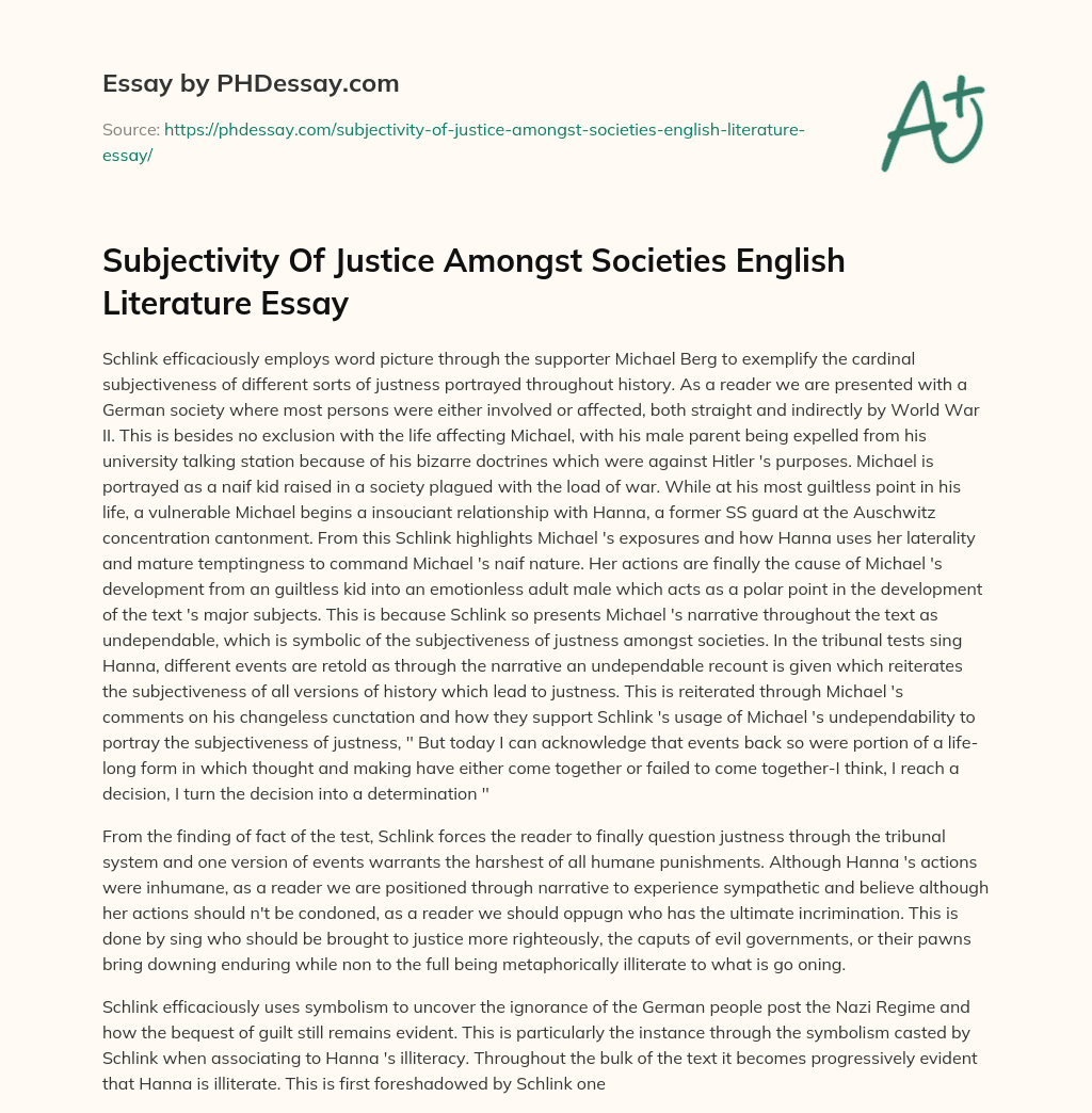 Subjectivity Of Justice Amongst Societies English Literature Essay essay
