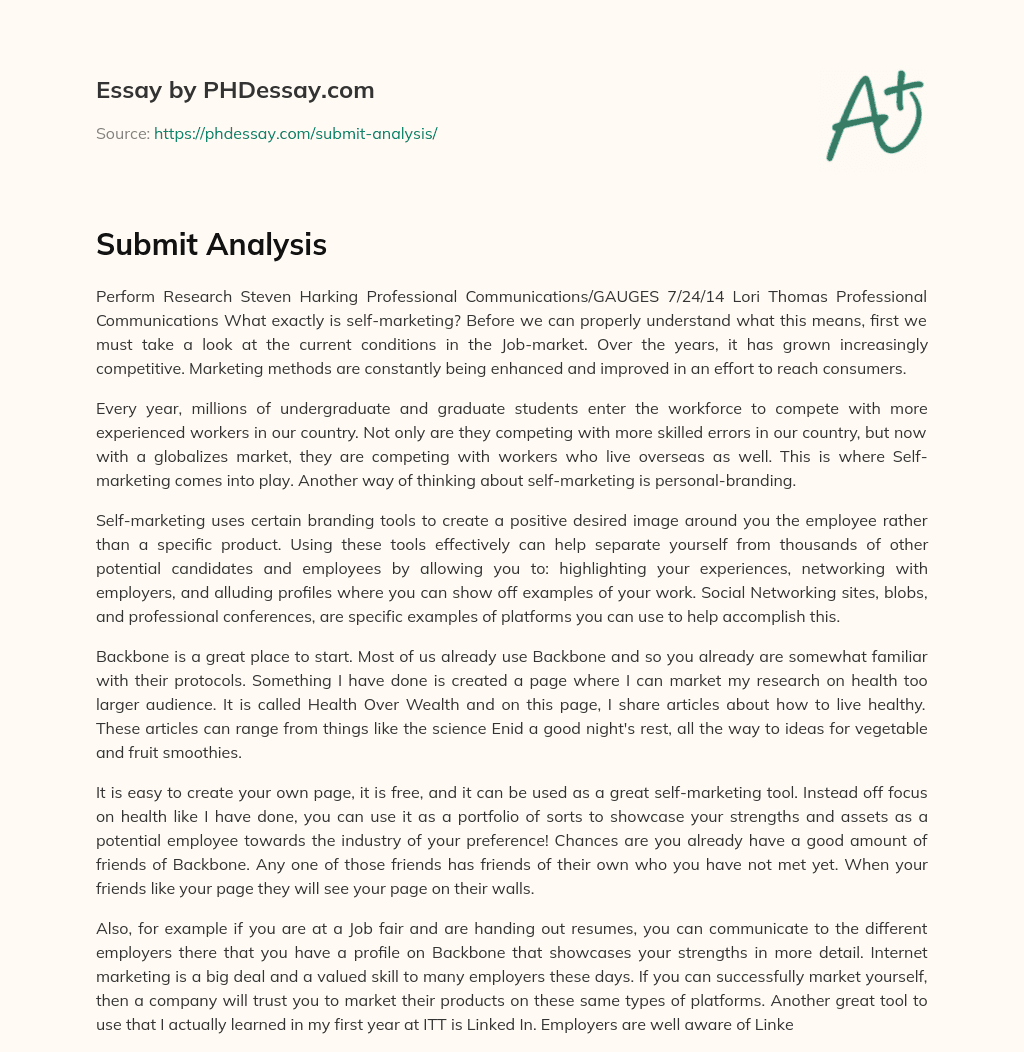 Submit Analysis essay