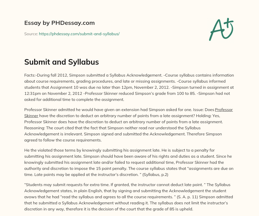 Submit and Syllabus essay