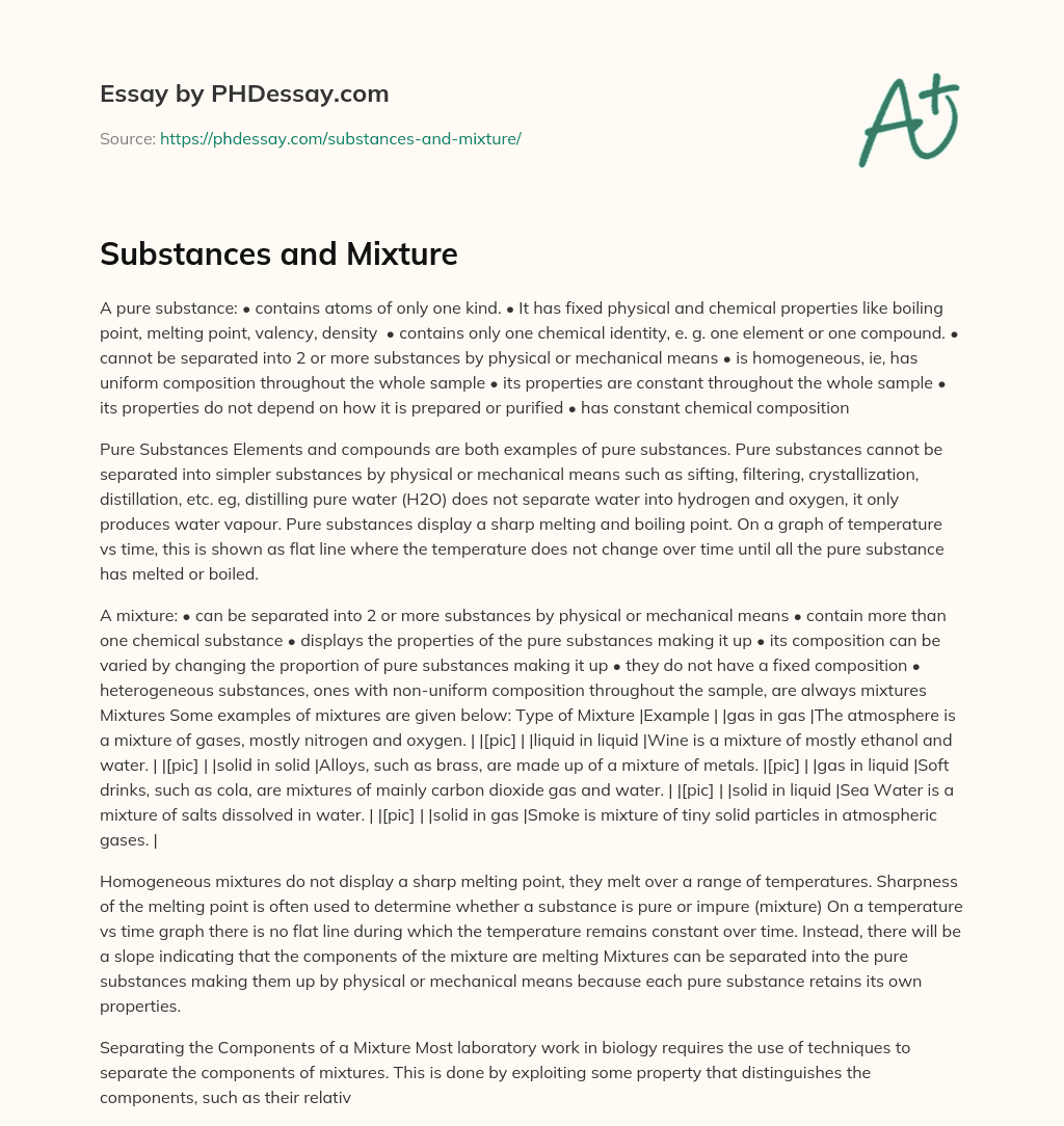 Substances and Mixture essay