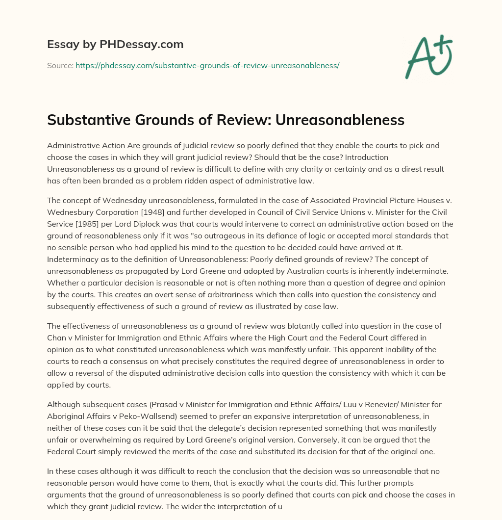 Substantive Grounds of Review: Unreasonableness essay
