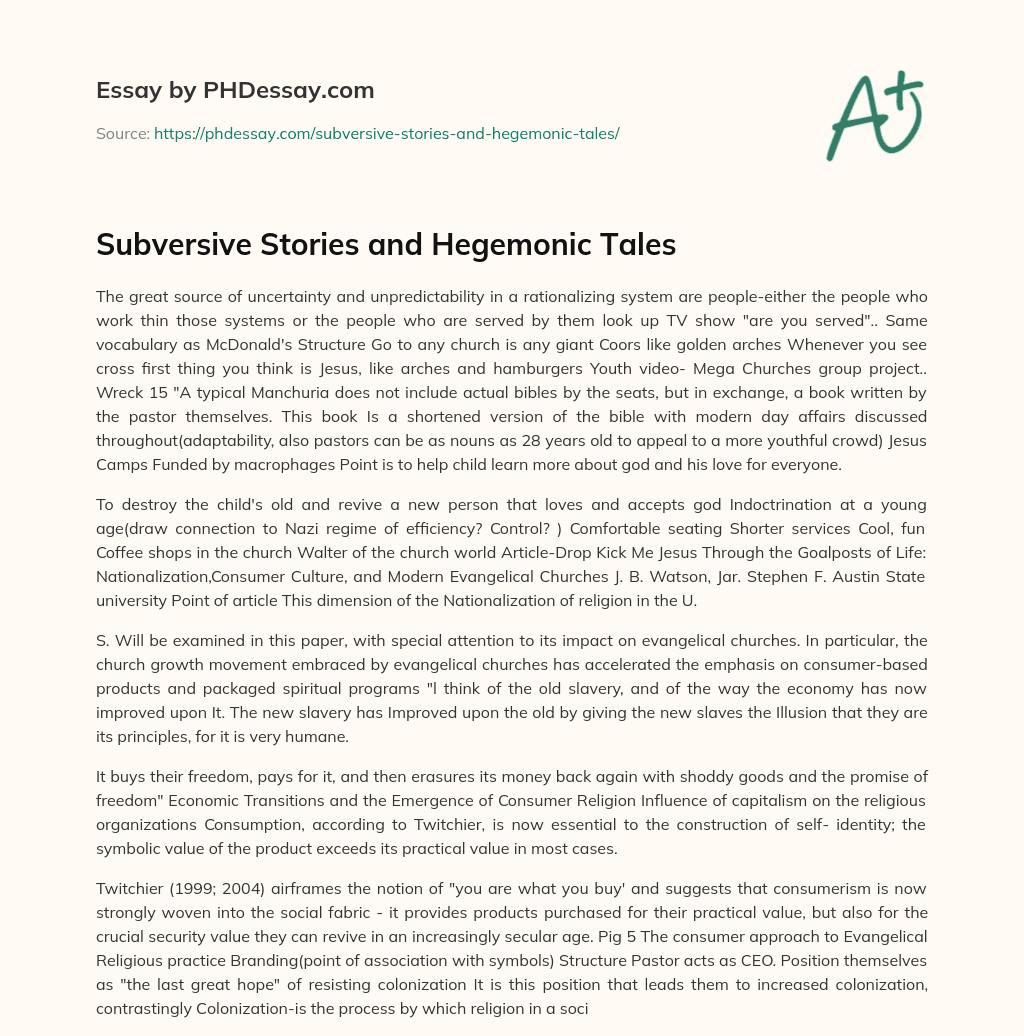 Subversive Stories and Hegemonic Tales essay
