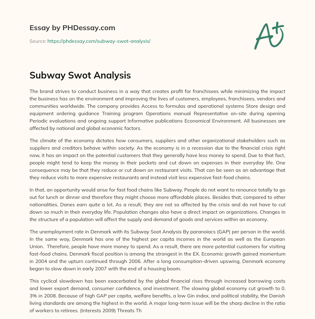 Subway Swot Analysis essay
