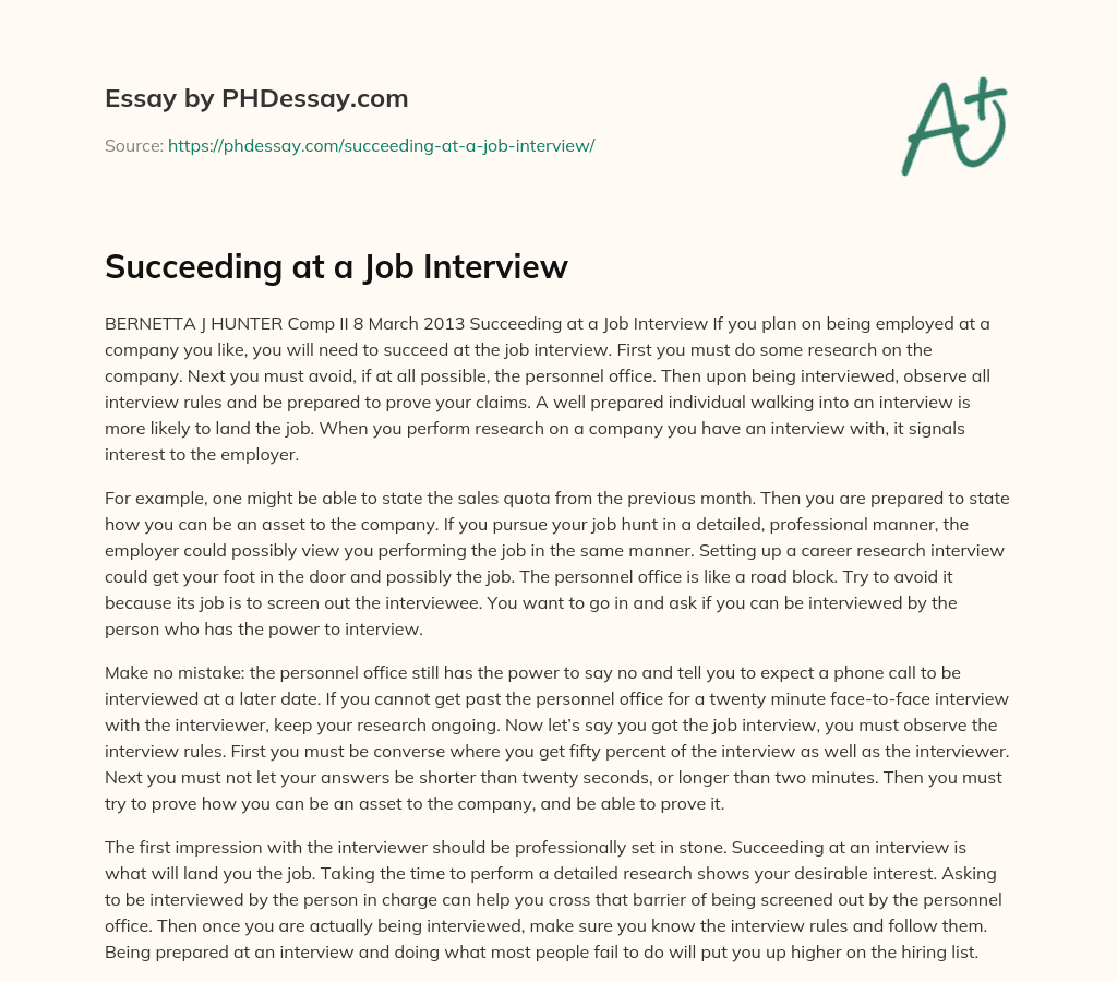 Succeeding at a Job Interview essay