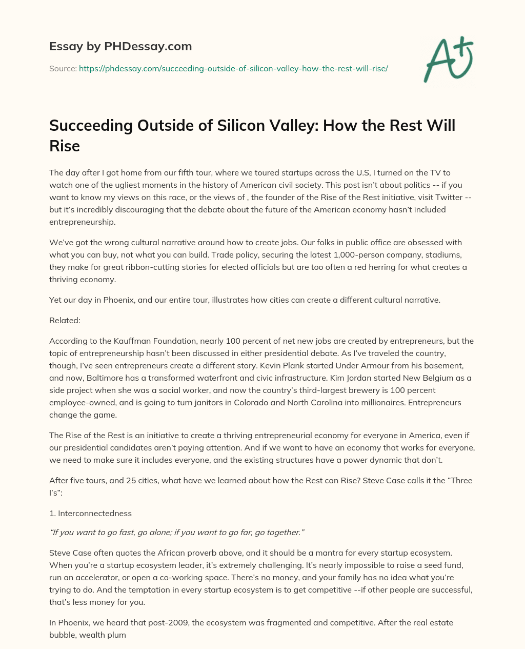 Succeeding Outside of Silicon Valley: How the Rest Will Rise essay