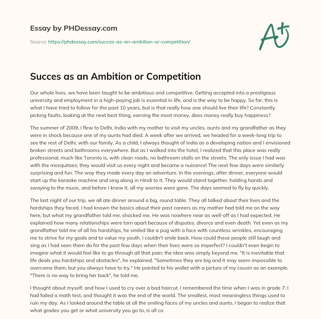 Succes as an Ambition or Competition essay