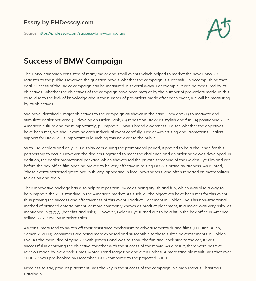 Success of BMW Campaign essay