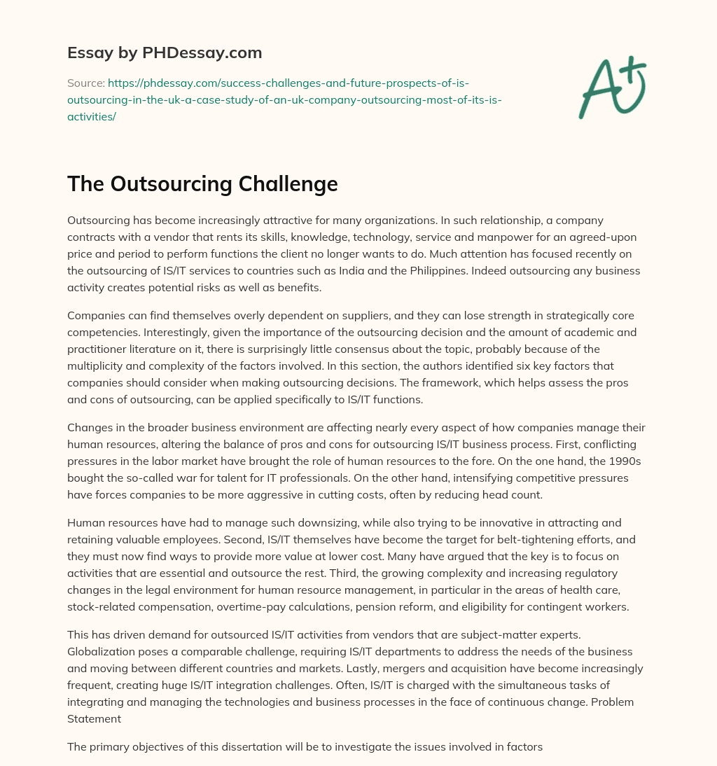The Outsourcing Challenge essay