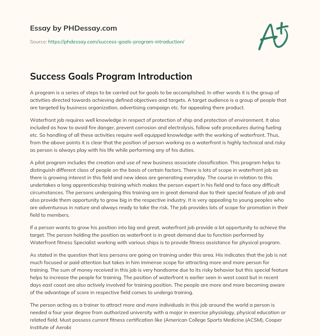 Success Goals Program Introduction essay