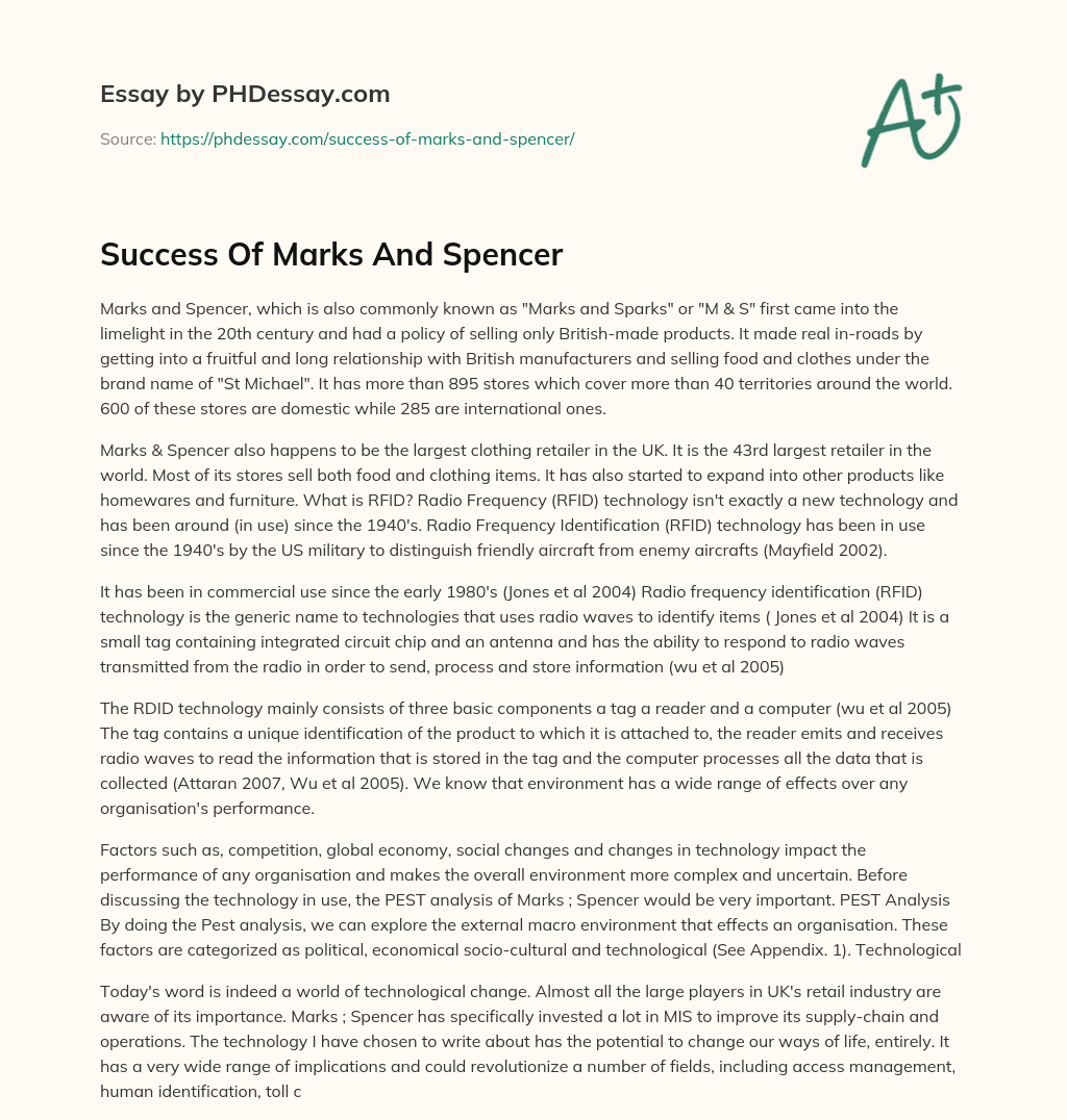 Success Of  Marks And Spencer essay