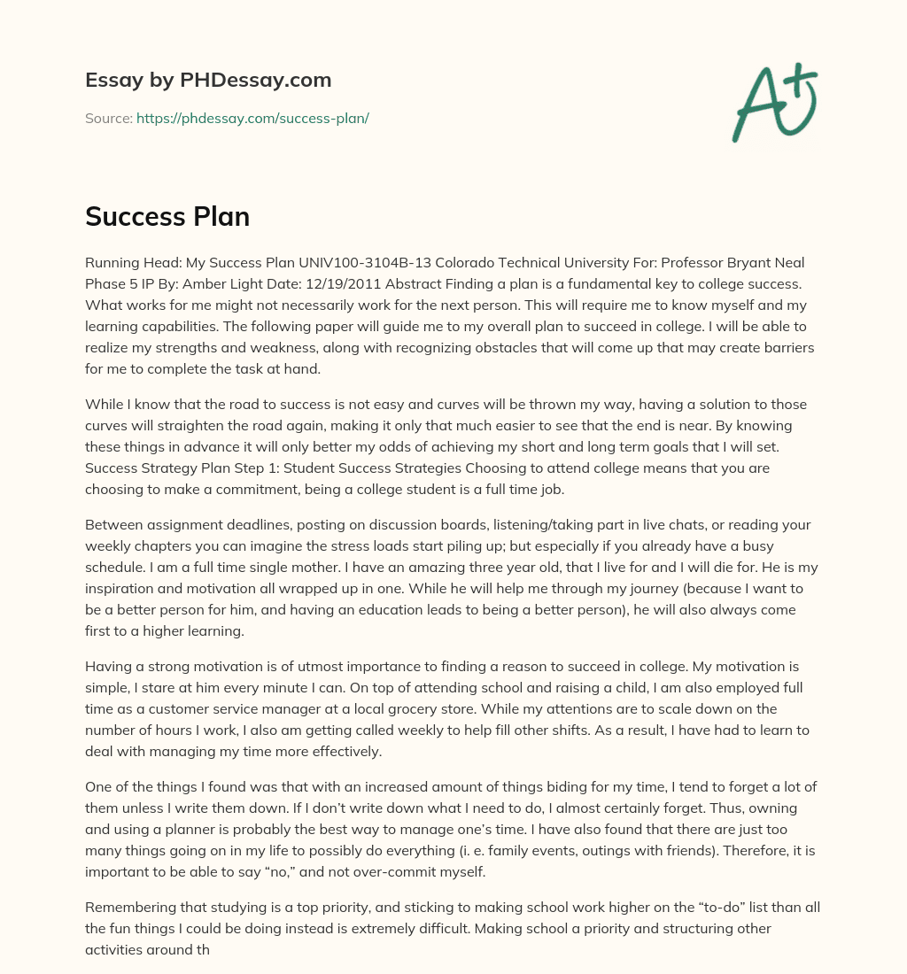 Success Plan essay