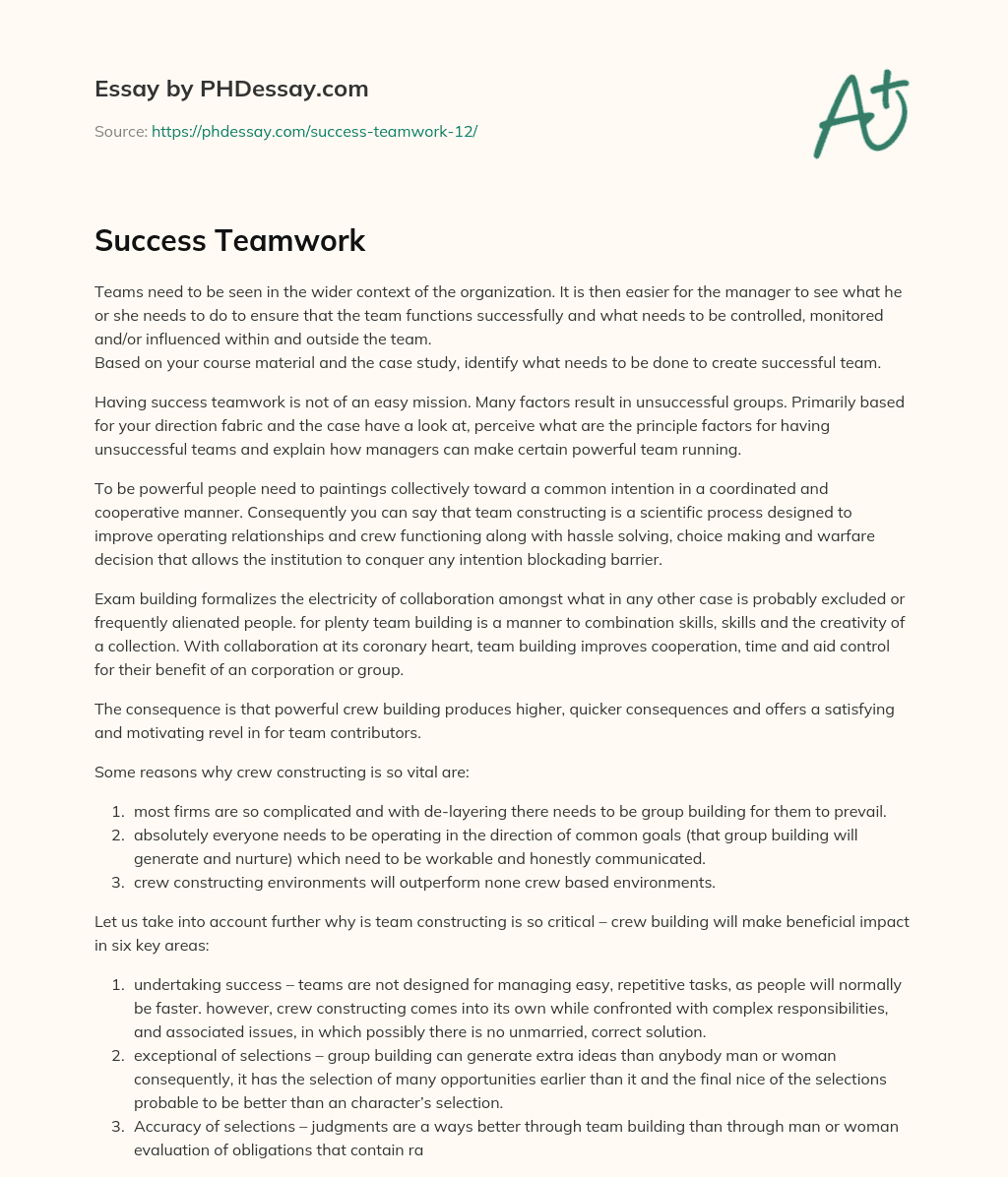 Success Teamwork - PHDessay.com