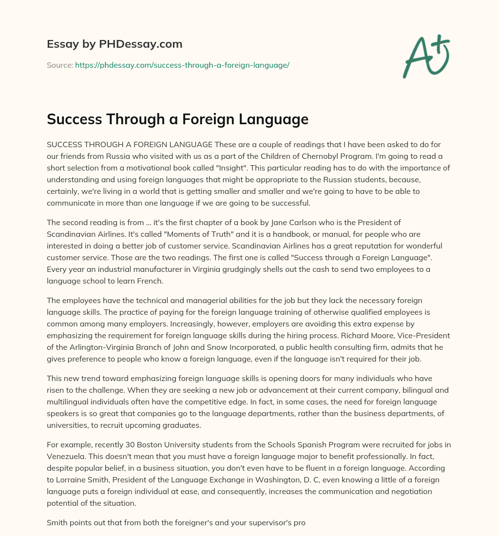 Success Through a Foreign Language essay