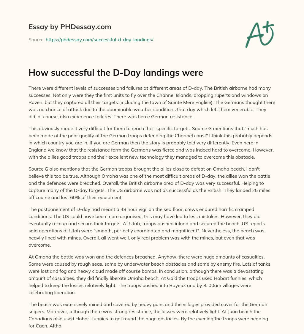 How successful the D-Day landings were essay