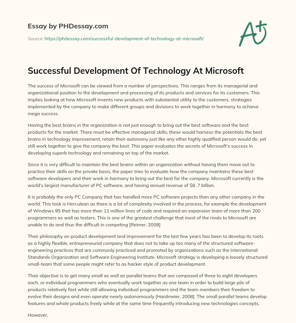 Successful Development Of Technology At Microsoft essay