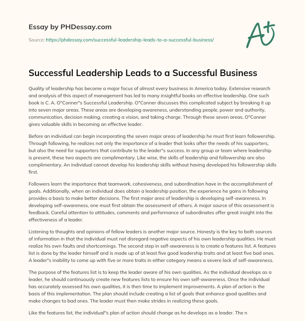 Successful Leadership Leads to a Successful Business essay