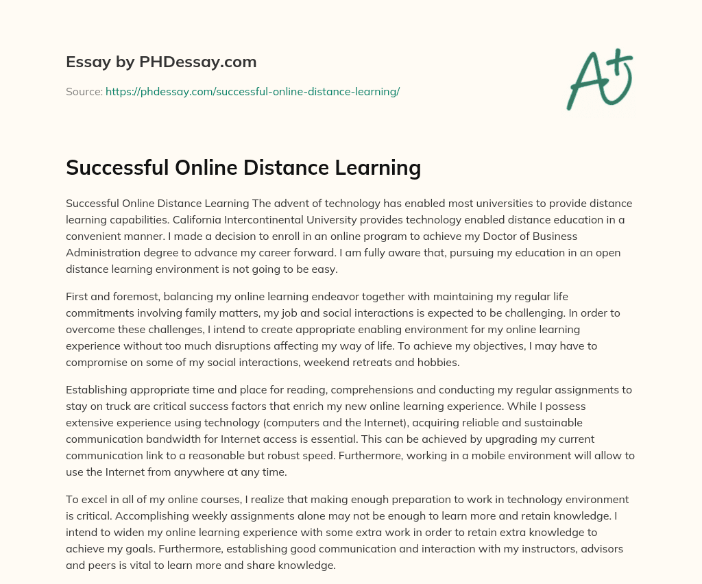 Successful Online Distance Learning essay