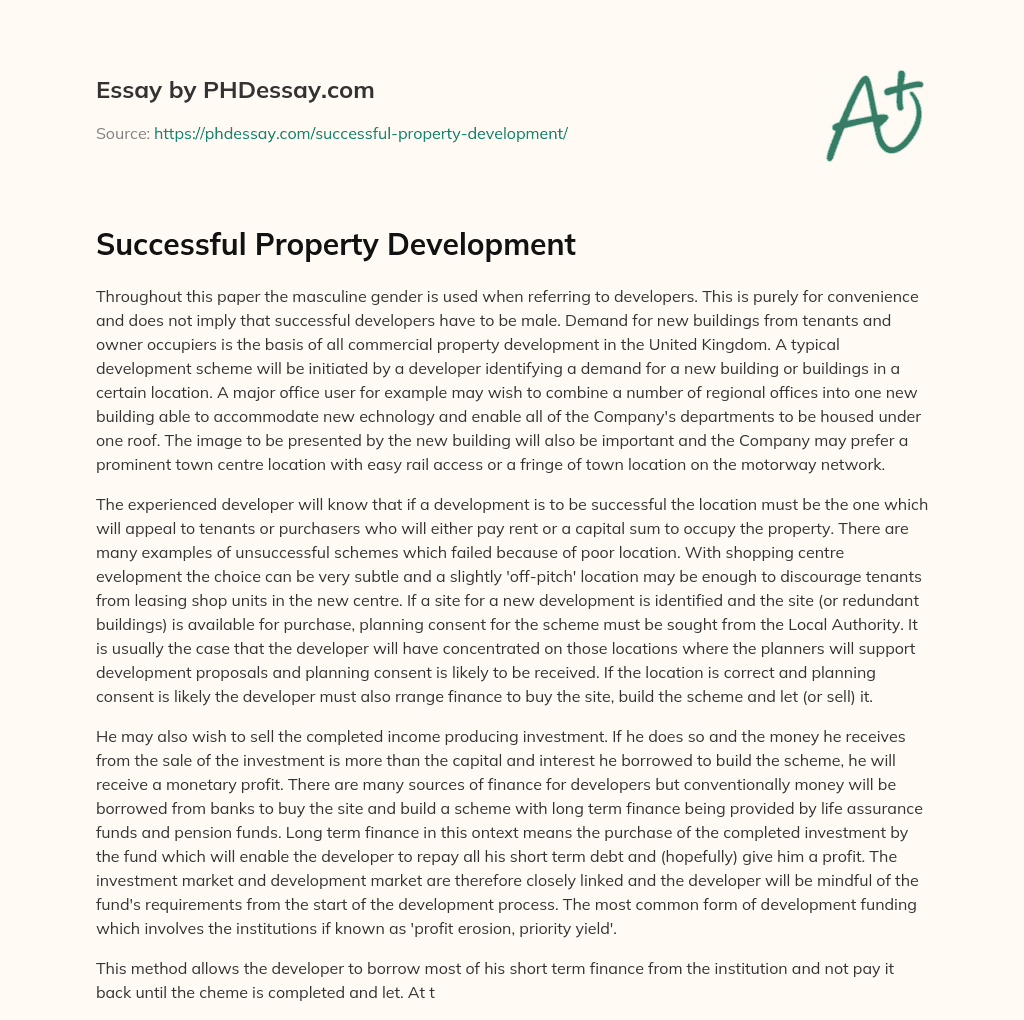 Successful Property Development essay