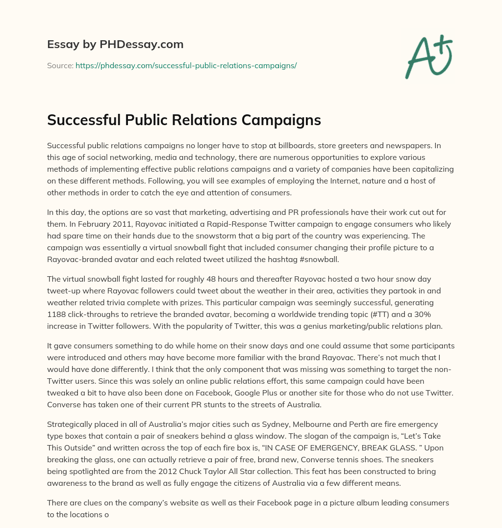 Successful Public Relations Campaigns essay
