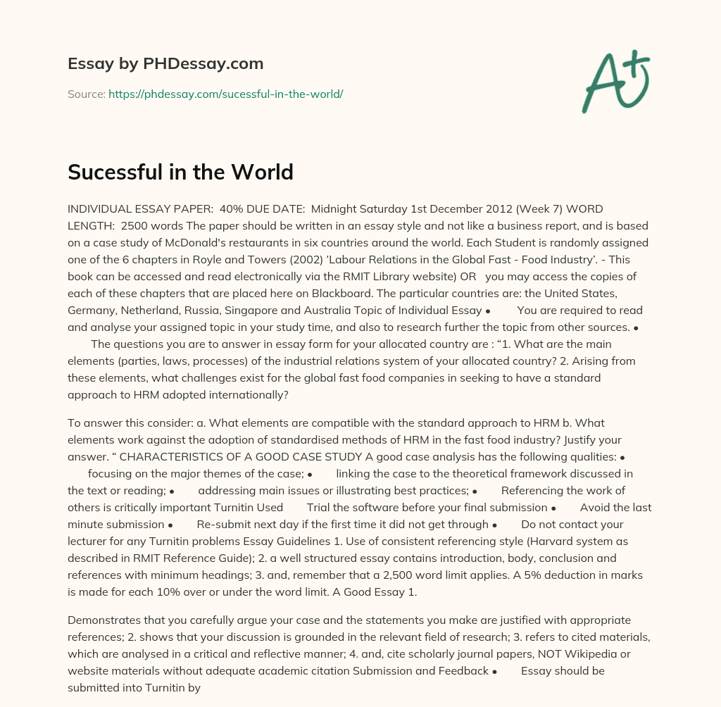 Sucessful in the World essay