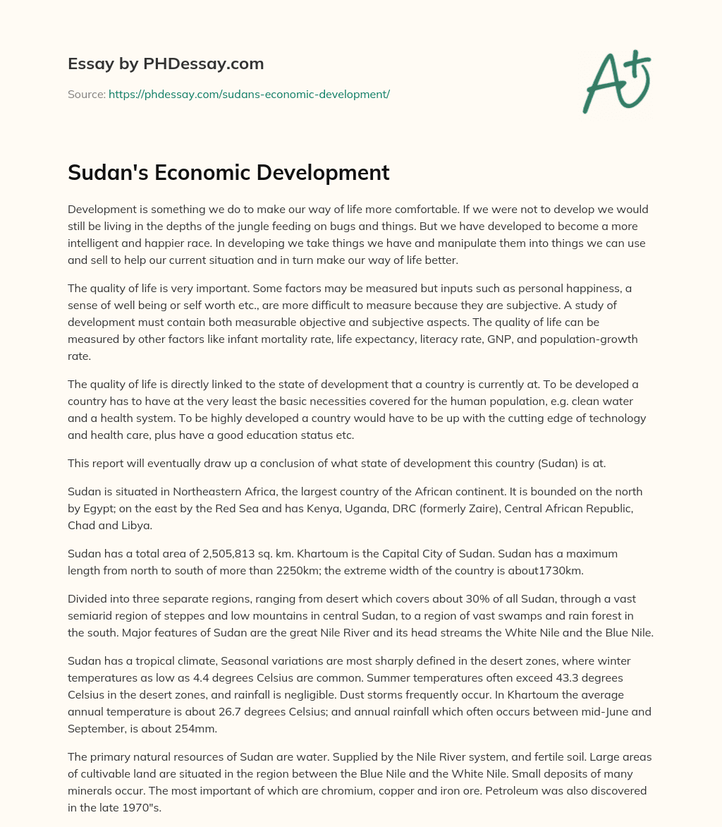 Sudan’s Economic Development essay