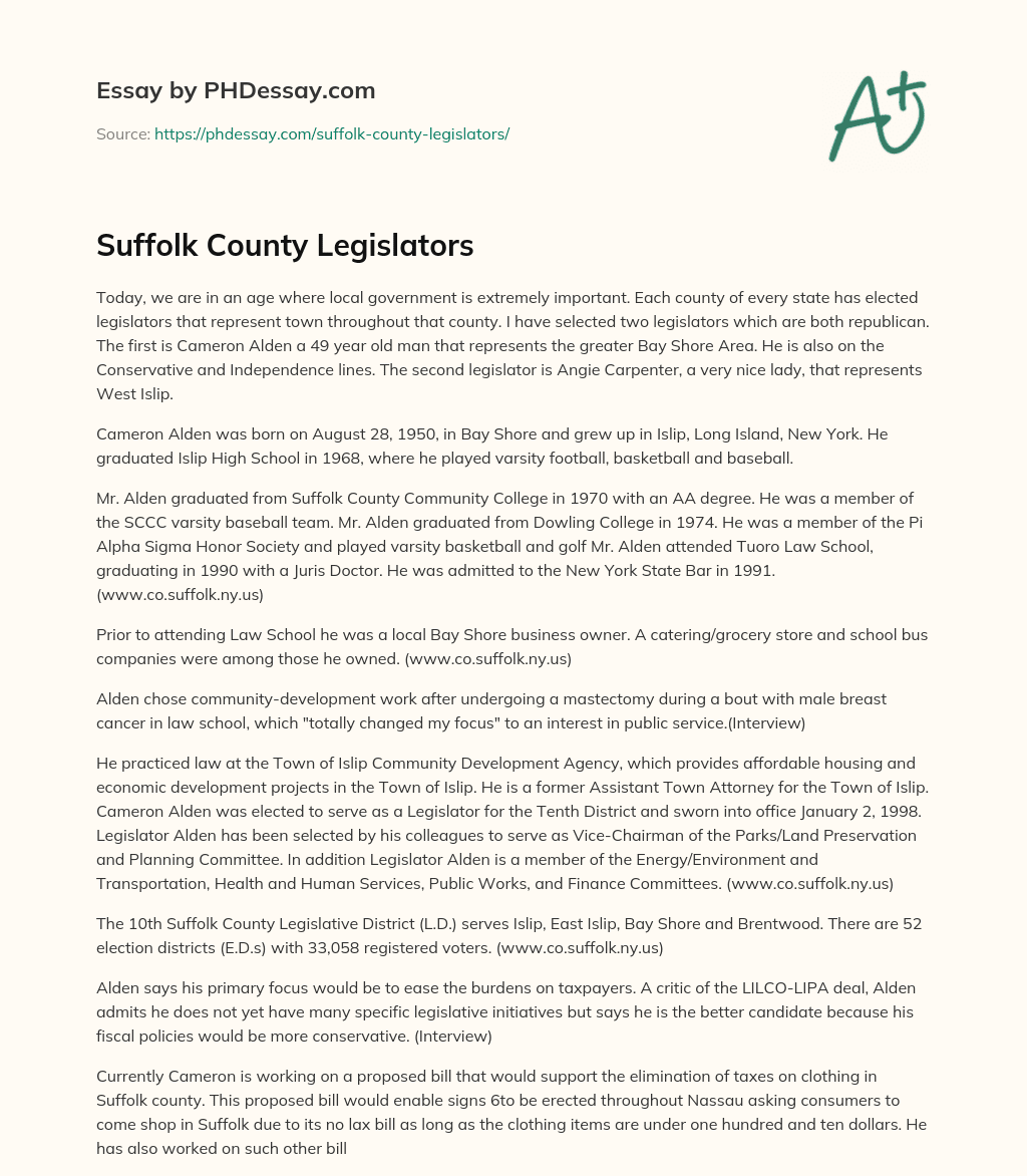 Suffolk County Legislators essay