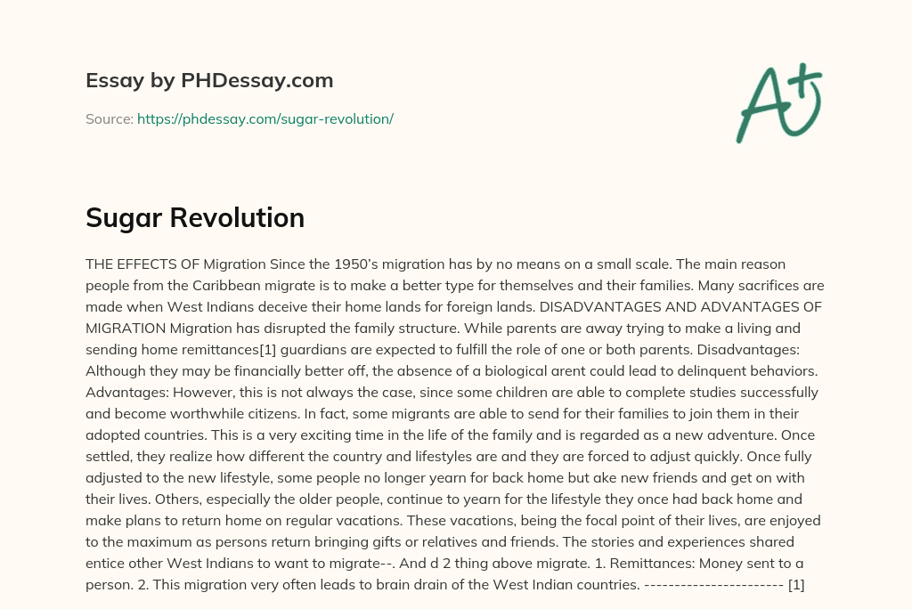 Sugar Revolution essay