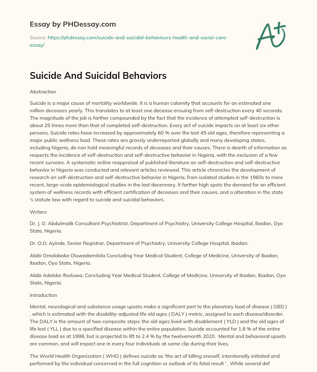 Suicide And Suicidal Behaviors essay