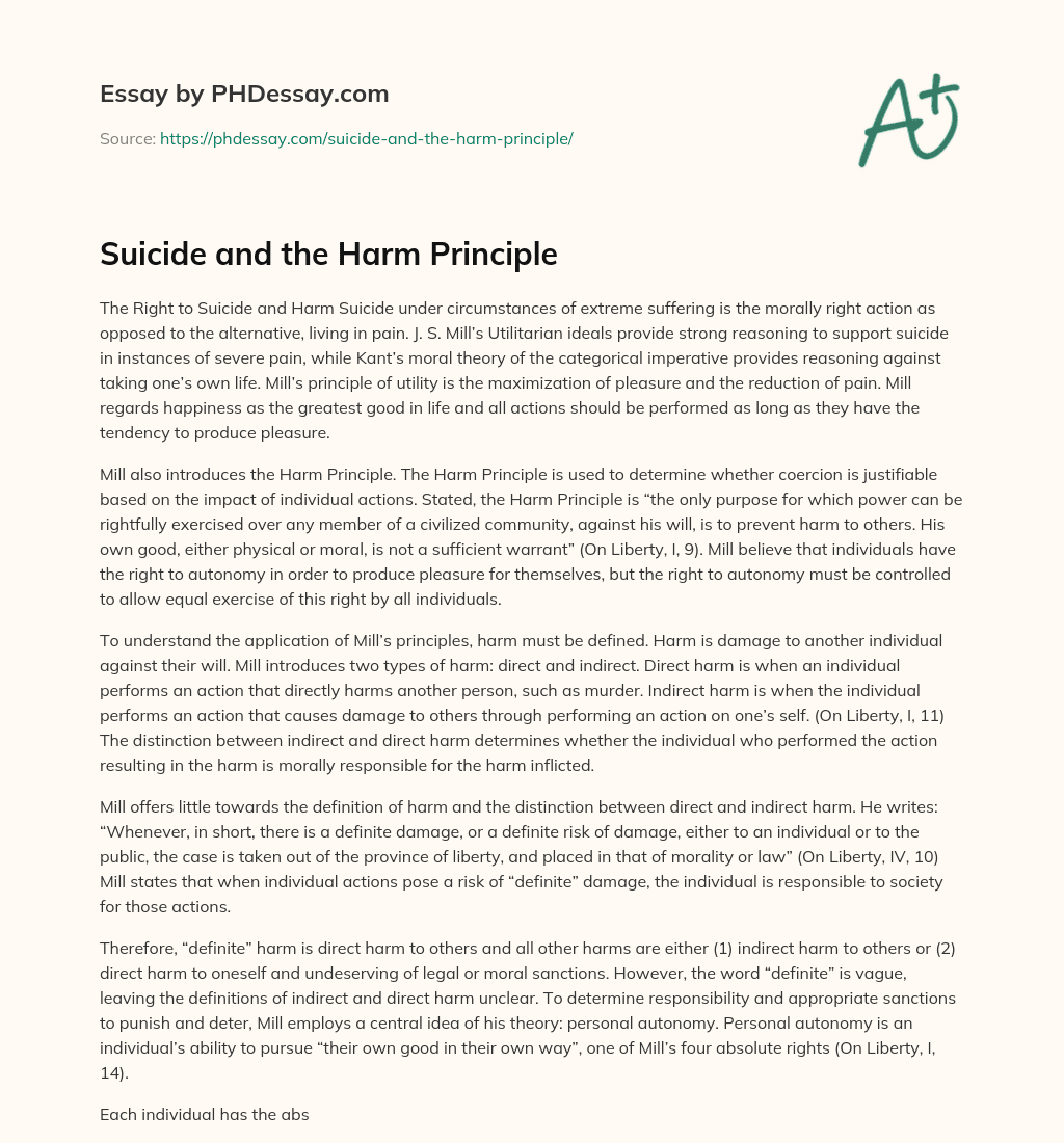 Suicide and the Harm Principle essay